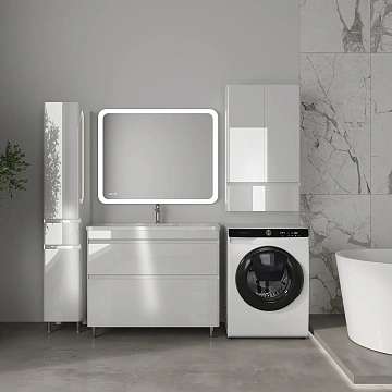 Тумба под раковину STYLELINE Атлантика 100 СС-00002572 напольная, люкс плюс белый глянец