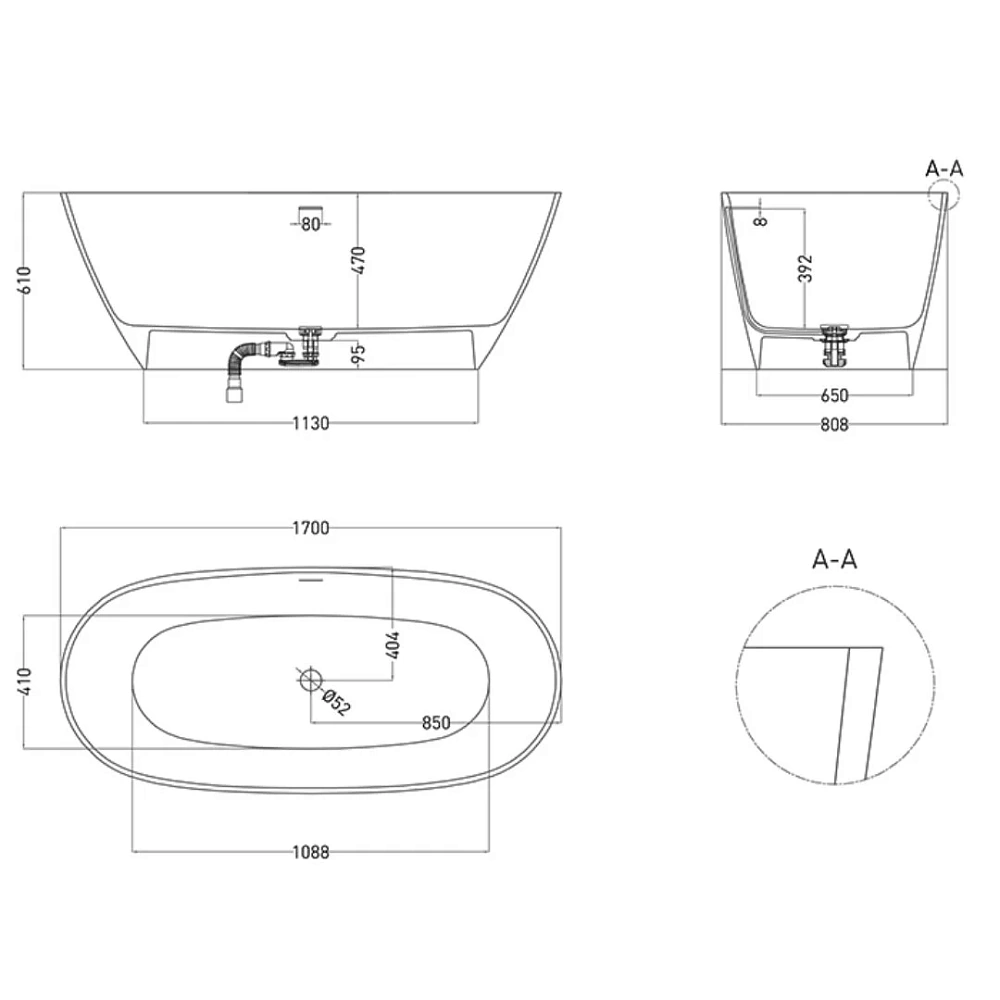 Ванна отдельностоящая Salini LOFO 170x80 UM12112 Gelcoat белый глянцевый — Изображение 9