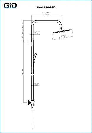 Душевая система GID Aira L020-GM-ND3 (L020GMND3) вороненая сталь Душевая система GID Aira L020-GM-ND3 (L020GMND3) вороненая сталь