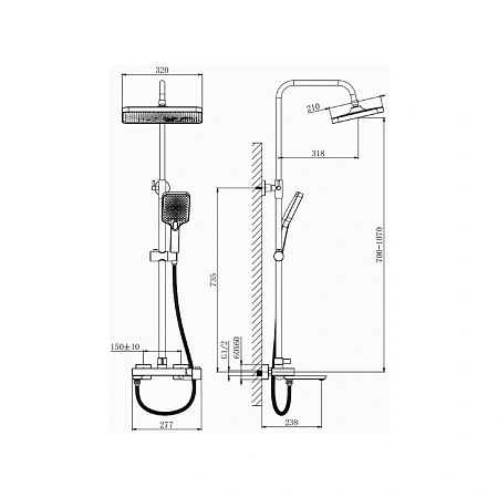 Душевая система BELZ B24672-7 черный Душевая система BELZ B24672-7 черный
