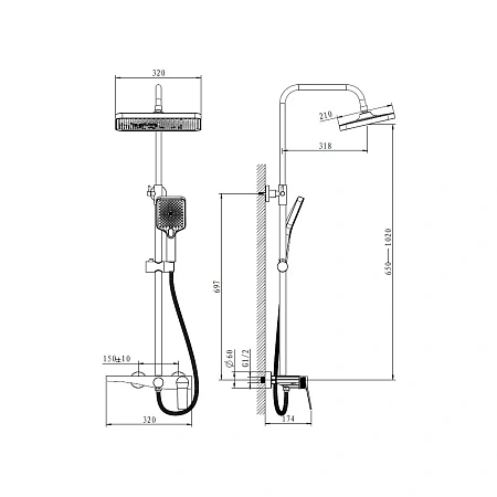 Душевая система BELZ B24572-7 черный Душевая система BELZ B24572-7 черный