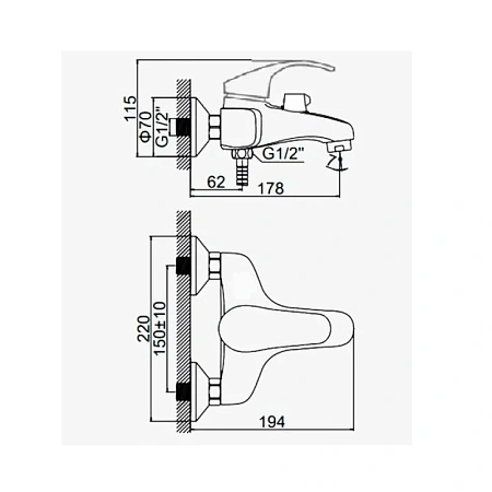 Смеситель для ванны D-Lin D130401-8 хром Смеситель для ванны D-Lin D130401-8 хром