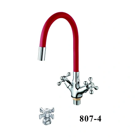 Смеситель для кухни D-Lin D153807-4 с гибким изливом, хром/красный Смеситель для кухни D-Lin D153807-4 с гибким изливом, хром/красный