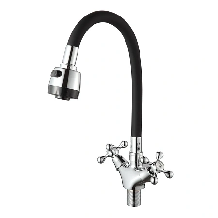 Смеситель для кухни D-Lin D153810-1T с гибким изливом, хром/черный Смеситель для кухни D-Lin D153810-1T с гибким изливом, хром/черный