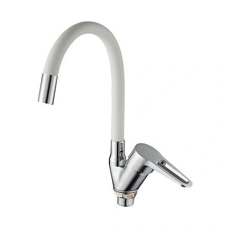 Смеситель для кухни D-Lin D150303-3 с гибким изливом, хром/белый Смеситель для кухни D-Lin D150303-3 с гибким изливом, хром/белый