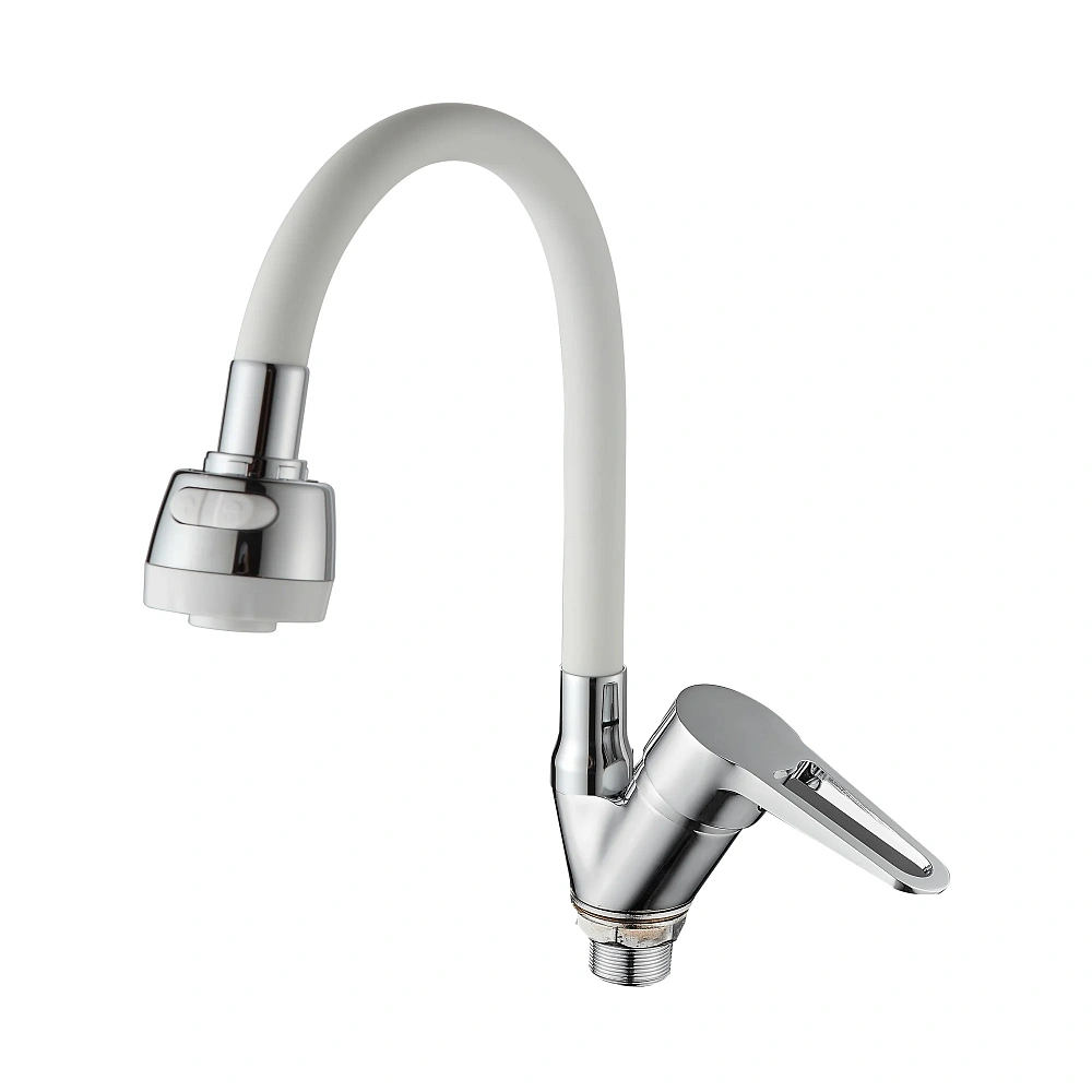 Смеситель для кухни D-Lin D150303-3T с гибким изливом, хром/белый — Изображение 1