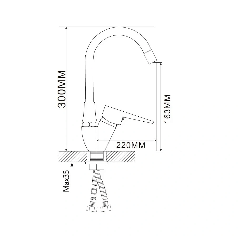 Смеситель для кухни D-Lin D150303-2 с гибким изливом, хром/серый — Изображение 2