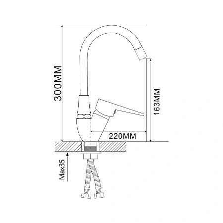 Смеситель для кухни D-Lin D150303-1 с гибким изливом, хром/черный Смеситель для кухни D-Lin D150303-1 с гибким изливом, хром/черный