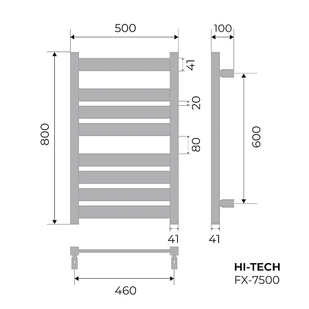 Полотенцесушитель электрический Fixsen HI-TECH 800х500 FX-7500W белый Полотенцесушитель электрический Fixsen HI-TECH 800х500 FX-7500W белый