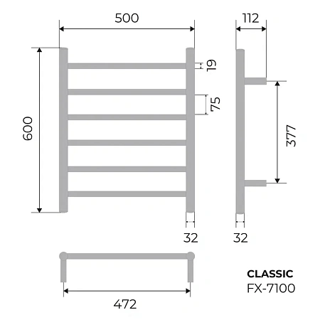 Полотенцесушитель электрический Fixsen CLASSIC 600х500 FX-7100 хром Полотенцесушитель электрический Fixsen CLASSIC 600х500 FX-7100 хром