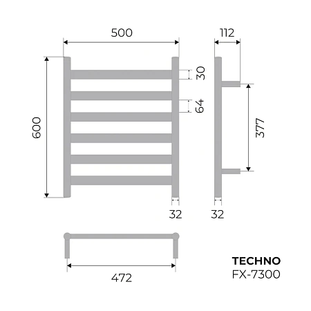 Полотенцесушитель электрический Fixsen TECHNO 600х500 FX-7300 хром Полотенцесушитель электрический Fixsen TECHNO 600х500 FX-7300 хром