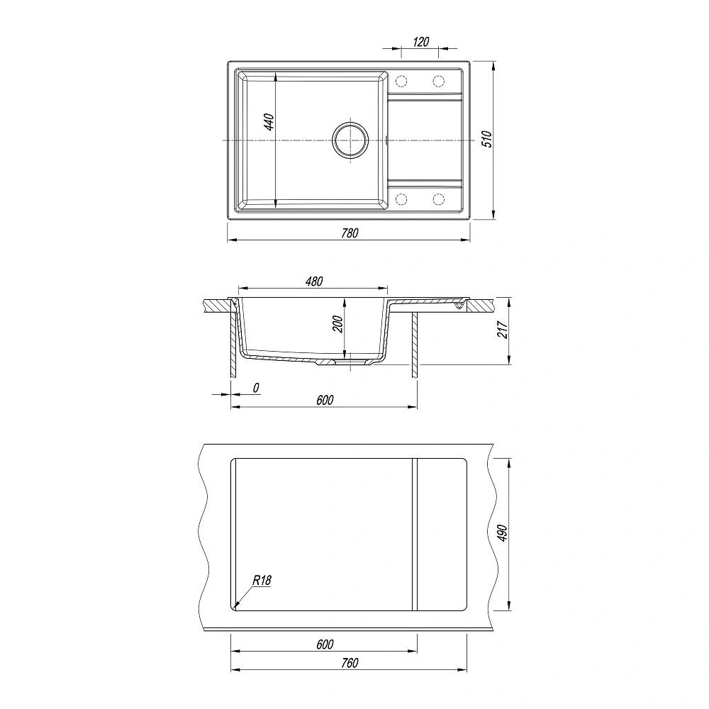 Кухонная мойка Florentina ЛИПСИ 20.505.D0780.302 антрацит — Изображение 2