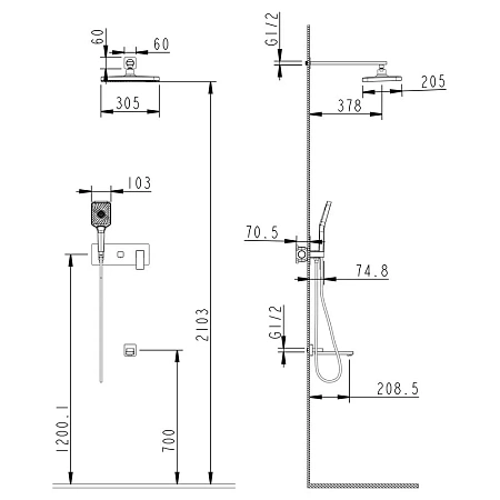 Душевая система Fmark FS8750-3Q встраиваемая, графит Душевая система Fmark FS8750-3Q встраиваемая, графит