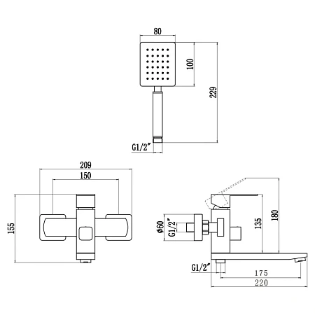 Смеситель для ванны Fmark FS8104Q графит Смеситель для ванны Fmark FS8104Q графит