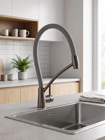 Смеситель для кухни Fmark FS8255Q-04 с гибким изливом, графит Смеситель для кухни Fmark FS8255Q-04 с гибким изливом, графит