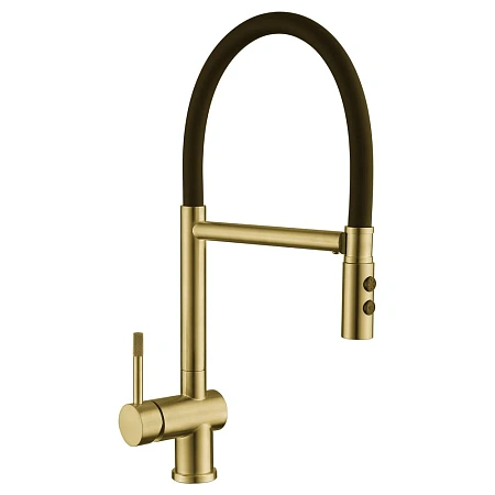 Смеситель для кухни Fmark FS0252C с гибким изливом, золото матовое Смеситель для кухни Fmark FS0252C с гибким изливом, золото матовое