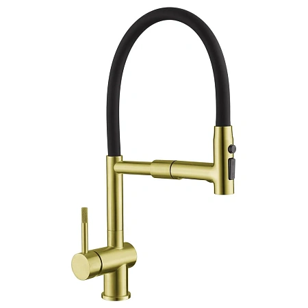 Смеситель для кухни Fmark FS0152C с гибким изливом, золото матовое/черный Смеситель для кухни Fmark FS0152C с гибким изливом, золото матовое/черный