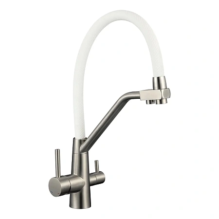Смеситель для кухни Fmark FS0662-XL02 с подключением к фильтру, сатин/белый Смеситель для кухни Fmark FS0662-XL02 с подключением к фильтру, сатин/белый