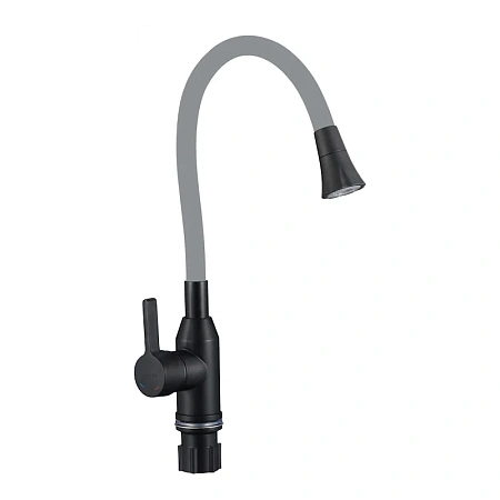 Смеситель для кухни Fmark FS8277H-04 с гибким изливом, черный/серый