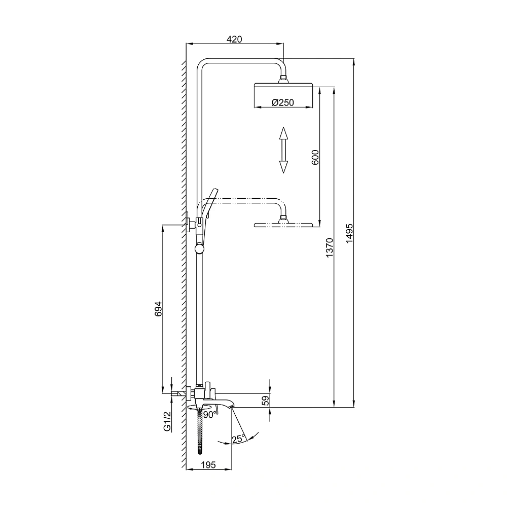 Душевая система FRAP F2475-9 оружейная сталь — Изображение 2