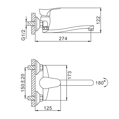 Смеситель для кухни FRAP F4614-B настенный, хром Смеситель для кухни FRAP F4614-B настенный, хром