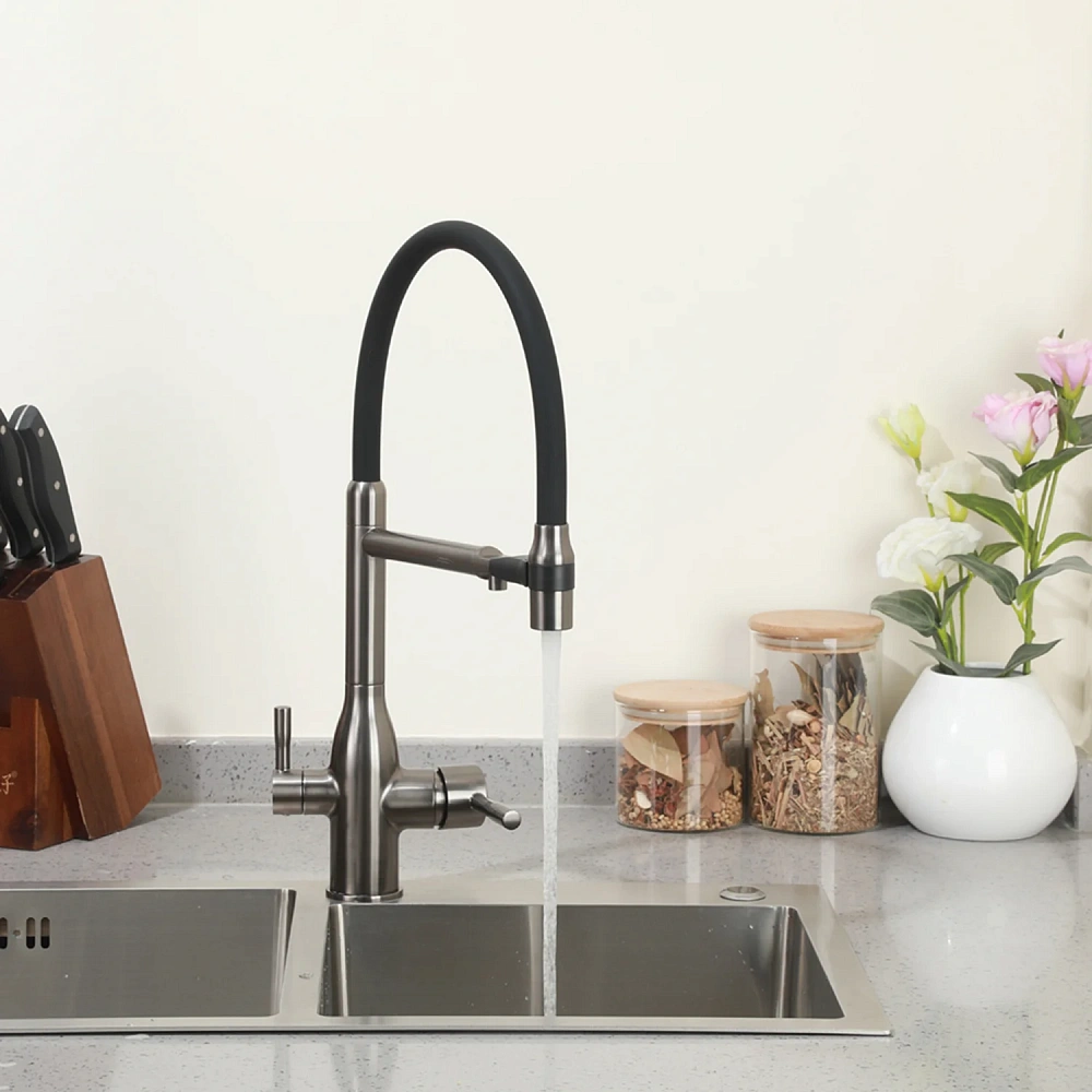Смеситель для кухни FRAP F4398-9 с гибким изливом и подключением фильтра, оружейная сталь — Изображение 6