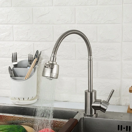 Смеситель для кухни FRAP F44899-1 с гибким изливом, сатин Смеситель для кухни FRAP F44899-1 с гибким изливом, сатин
