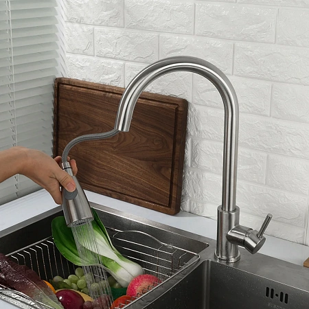 Смеситель для кухни FRAP F60899-1 с выдвижным изливом, сатин Смеситель для кухни FRAP F60899-1 с выдвижным изливом, сатин