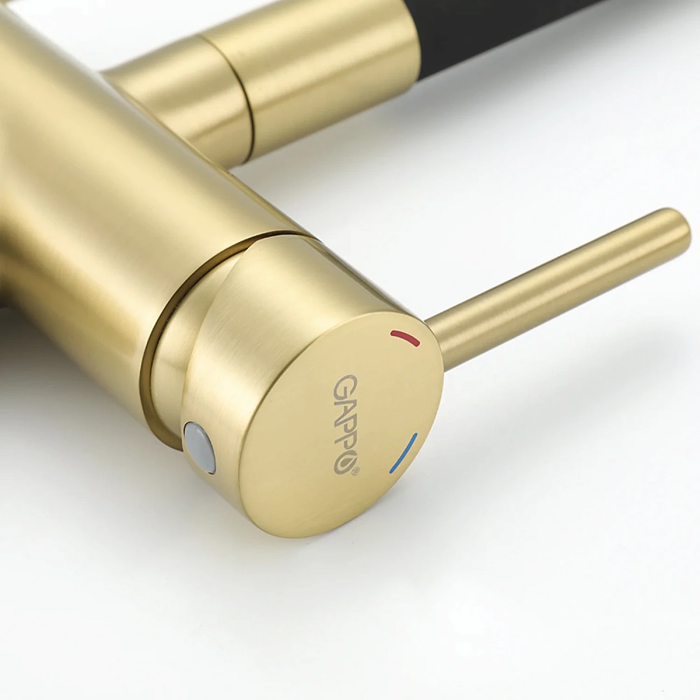 Смеситель для кухни GAPPO G4398-33 с гибким изливом и подключением фильтра, золотой сатин — Изображение 11