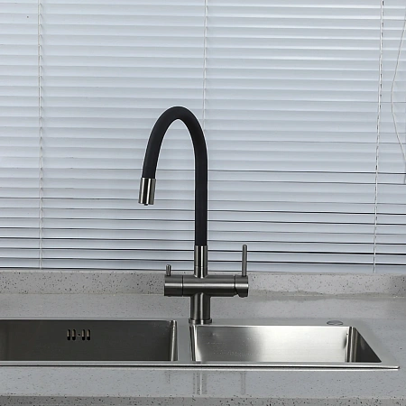 Смеситель для кухни GAPPO G4398-39 с гибким изливом и подключением фильтра, оружейная сталь Смеситель для кухни GAPPO G4398-39 с гибким изливом и подключением фильтра, оружейная сталь