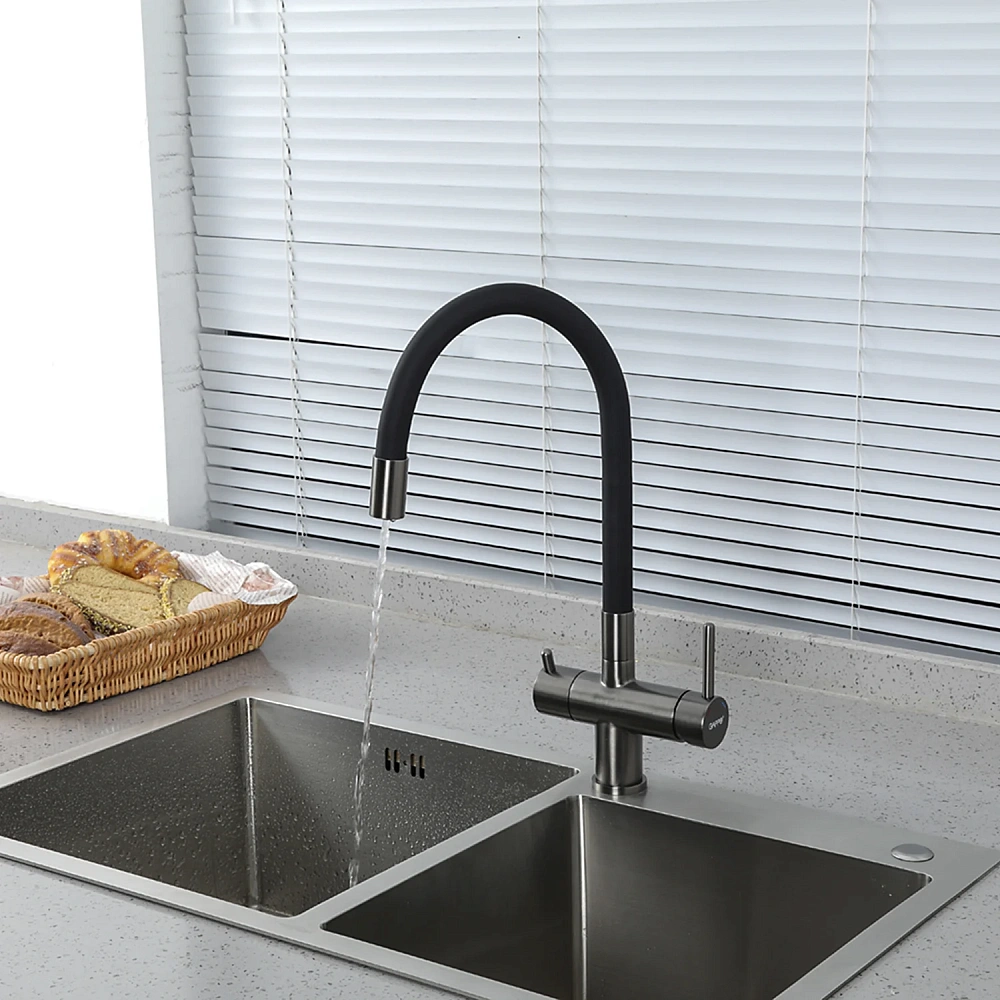 Смеситель для кухни GAPPO G4398-39 с гибким изливом и подключением фильтра, оружейная сталь — Изображение 8