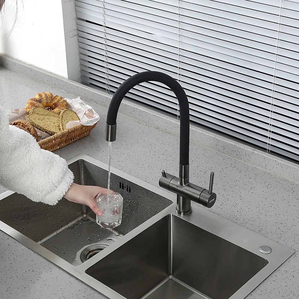 Смеситель для кухни GAPPO G4398-39 с гибким изливом и подключением фильтра, оружейная сталь — Изображение 9