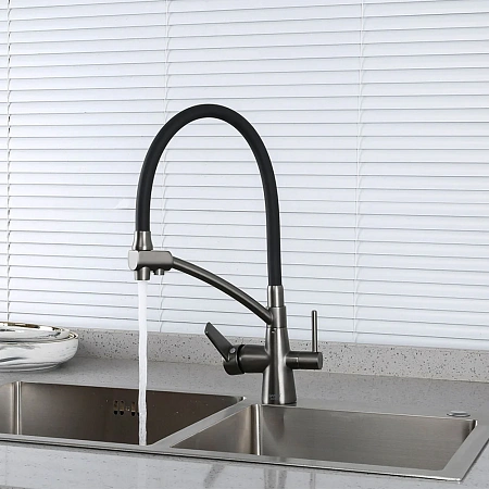 Смеситель для кухни GAPPO G4398-19 с гибким изливом и подключением фильтра, оружейная сталь Смеситель для кухни GAPPO G4398-19 с гибким изливом и подключением фильтра, оружейная сталь