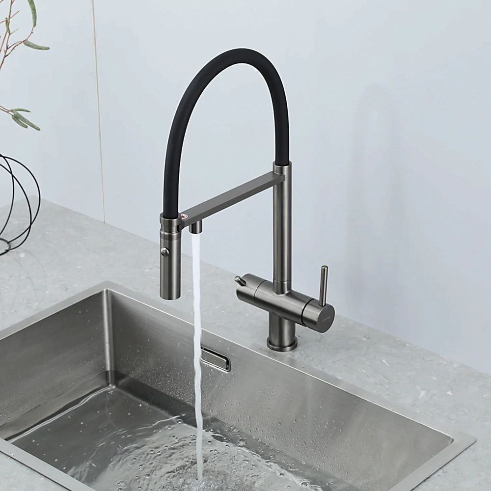 Смеситель для кухни GAPPO G4397-89 с гибким изливом и подключением фильтра, оружейная сталь — Изображение 10