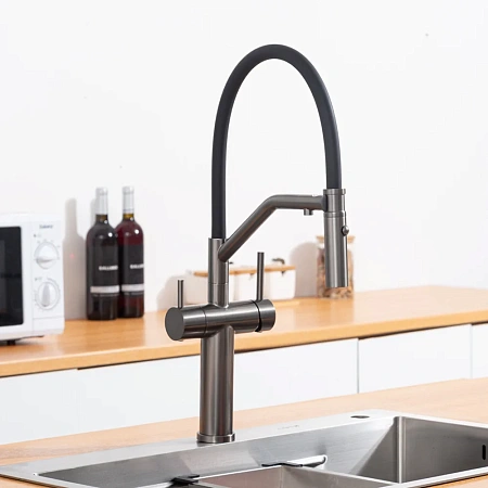 Смеситель для кухни GAPPO G4399-89 с гибким изливом и подключением фильтра, оружейная сталь Смеситель для кухни GAPPO G4399-89 с гибким изливом и подключением фильтра, оружейная сталь