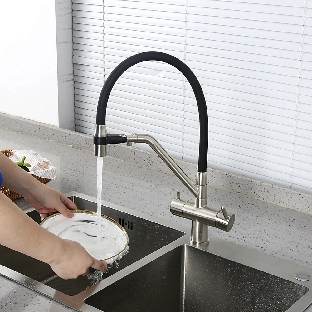 Смеситель для кухни GAPPO G4398-85 с гибким изливом и подключением фильтра, сатин — Изображение 8