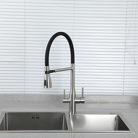 Смеситель для кухни GAPPO G4399-75 с гибким изливом и подключением фильтра, сатин Смеситель для кухни GAPPO G4399-75 с гибким изливом и подключением фильтра, сатин