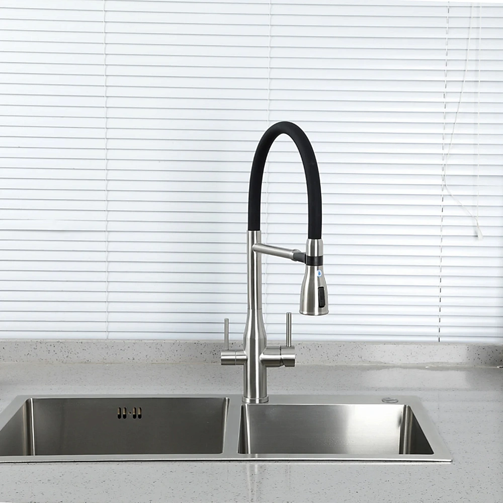 Смеситель для кухни GAPPO G4399-75 с гибким изливом и подключением фильтра, сатин — Изображение 4