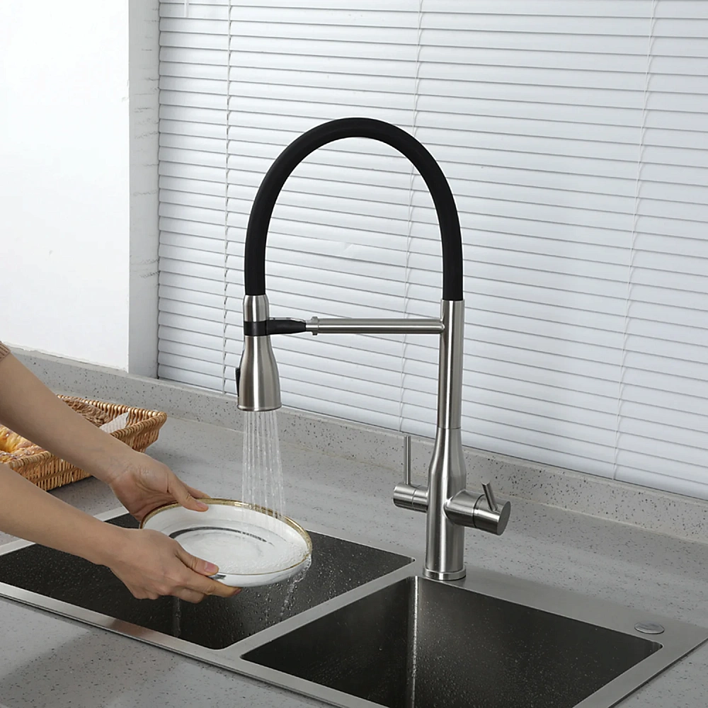 Смеситель для кухни GAPPO G4399-75 с гибким изливом и подключением фильтра, сатин — Изображение 9