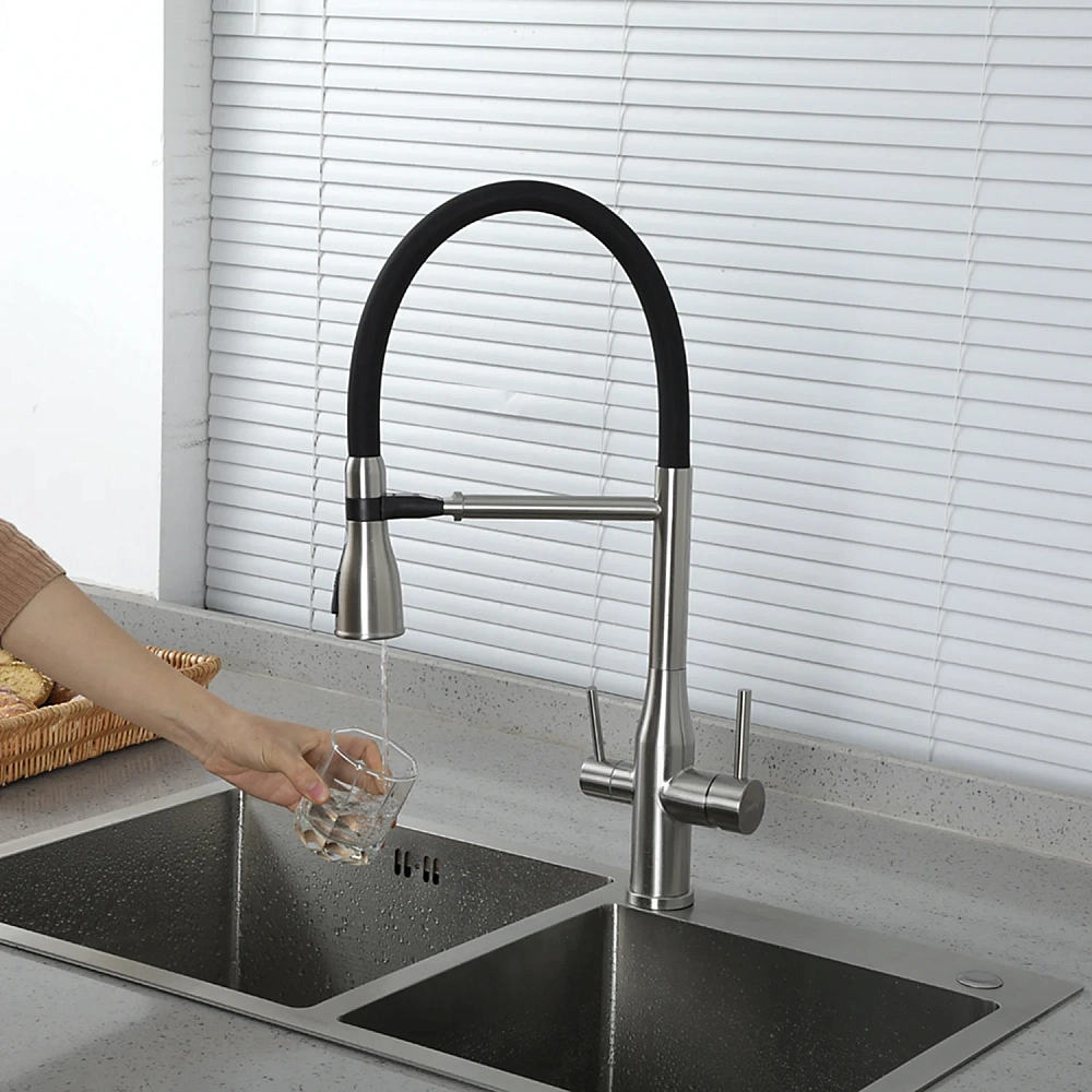 Смеситель для кухни GAPPO G4399-75 с гибким изливом и подключением фильтра, сатин — Изображение 11
