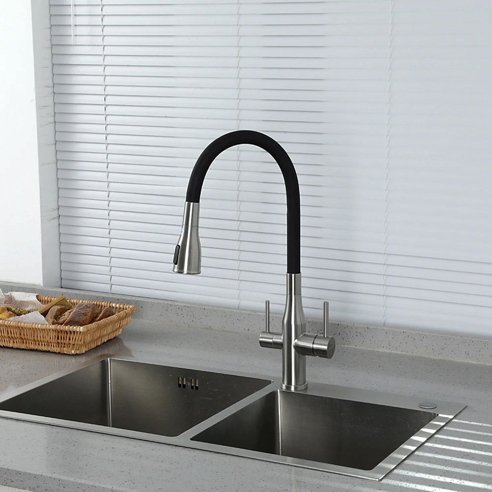 Смеситель для кухни GAPPO G4399-65 с гибким изливом и подключением фильтра, сатин — Изображение 3