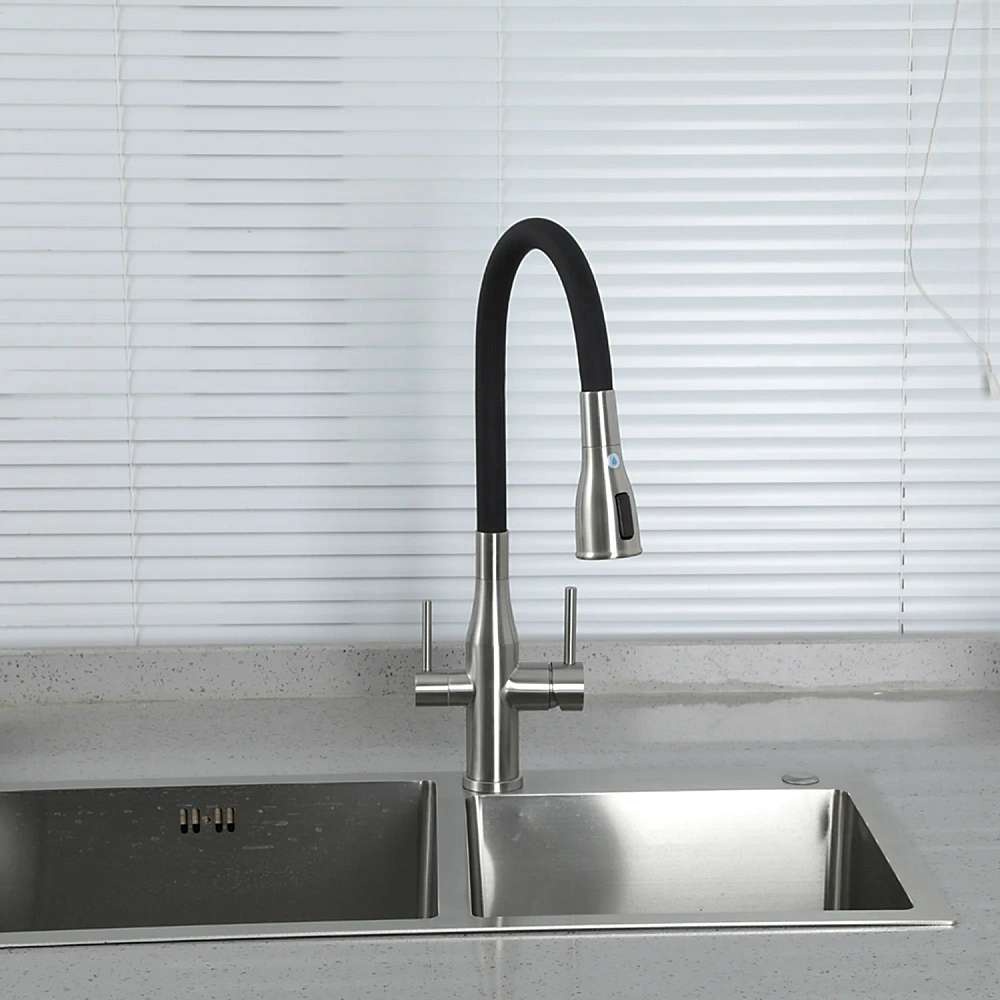 Смеситель для кухни GAPPO G4399-65 с гибким изливом и подключением фильтра, сатин — Изображение 4