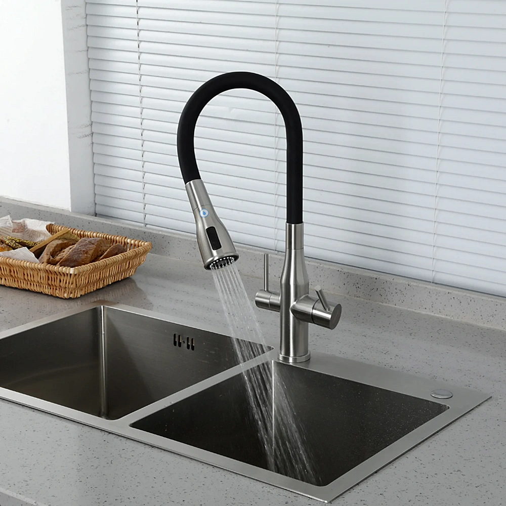 Смеситель для кухни GAPPO G4399-65 с гибким изливом и подключением фильтра, сатин — Изображение 8