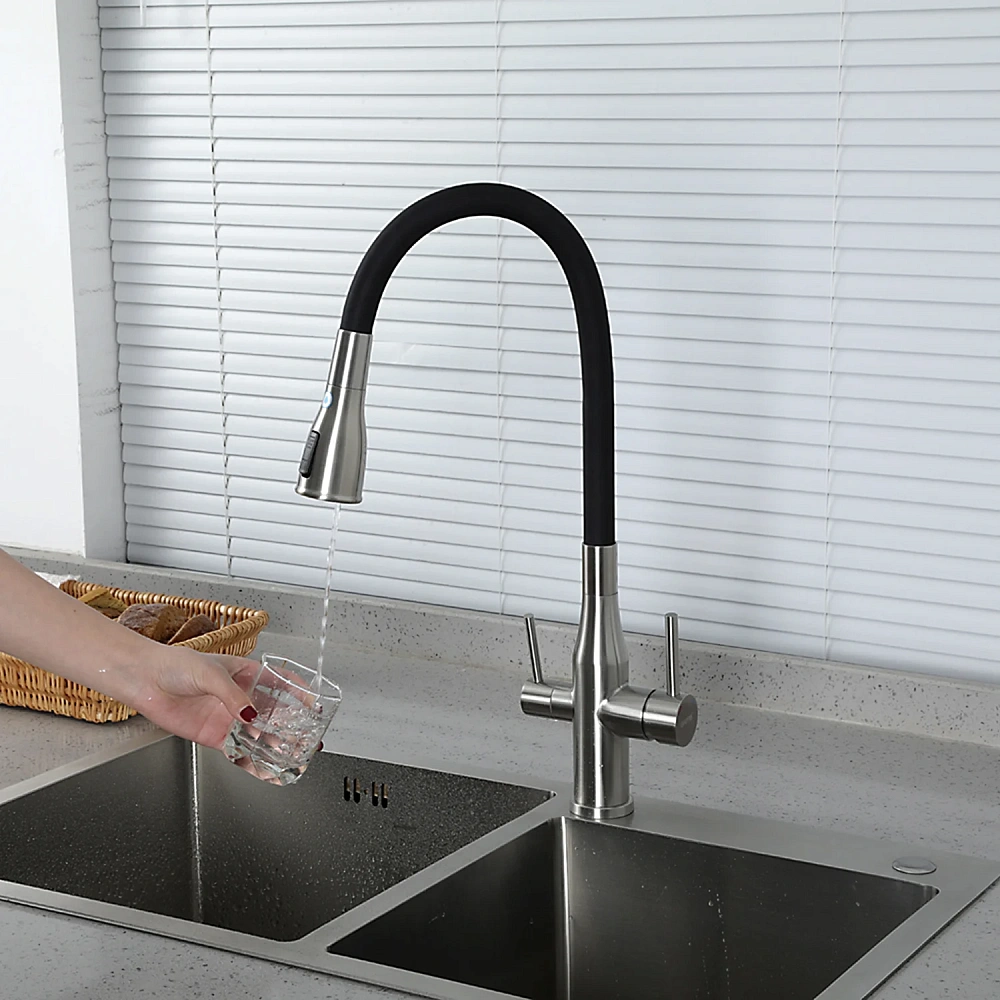 Смеситель для кухни GAPPO G4399-65 с гибким изливом и подключением фильтра, сатин — Изображение 10