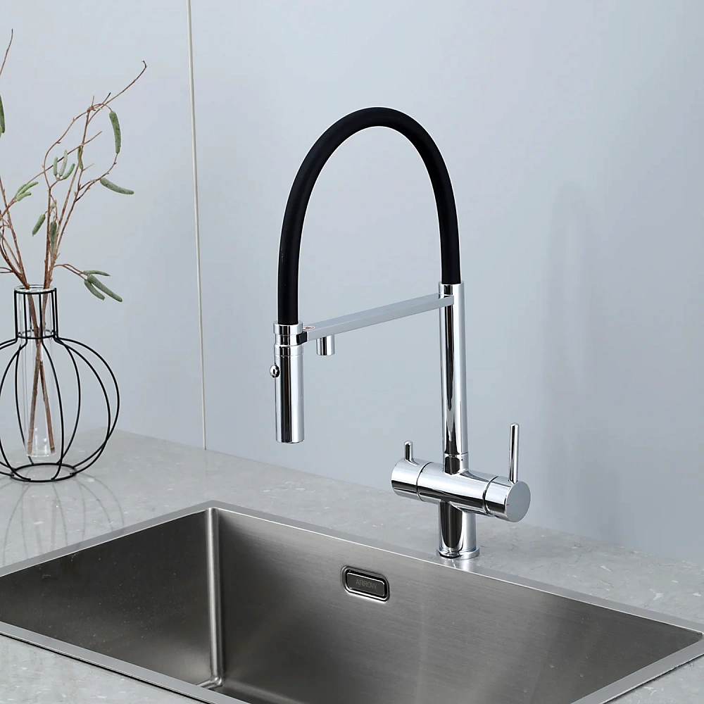 Смеситель для кухни GAPPO G4397-80 с гибким изливом и подключением фильтра, хром — Изображение 3