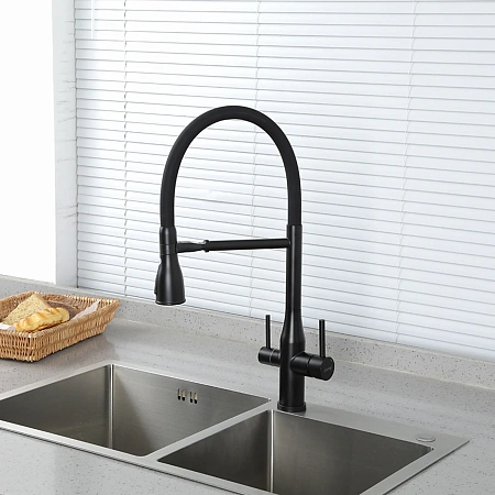 Смеситель для кухни GAPPO G4399-76 с гибким изливом и подключением фильтра, черный Смеситель для кухни GAPPO G4399-76 с гибким изливом и подключением фильтра, черный