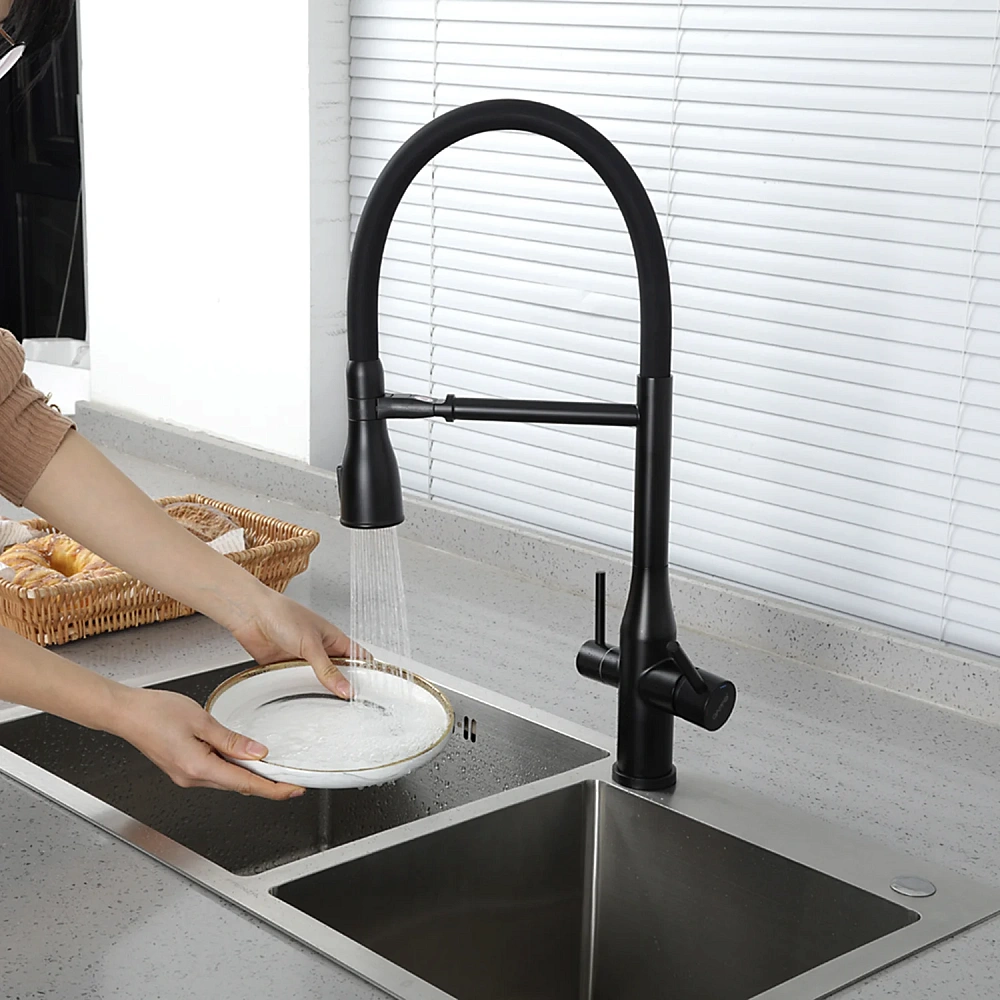 Смеситель для кухни GAPPO G4399-76 с гибким изливом и подключением фильтра, черный — Изображение 8