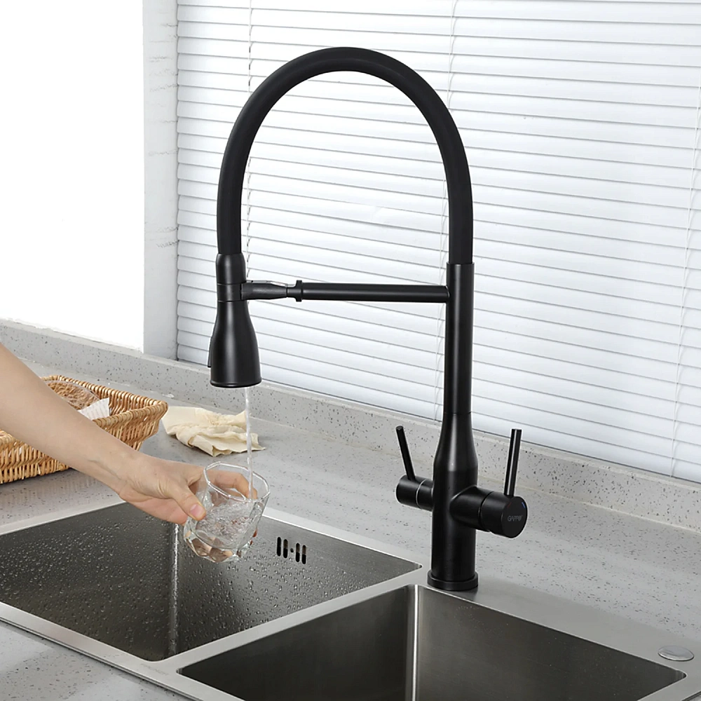 Смеситель для кухни GAPPO G4399-76 с гибким изливом и подключением фильтра, черный — Изображение 10