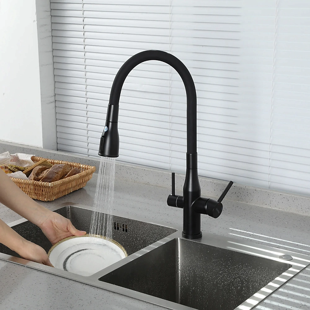 Смеситель для кухни GAPPO G4399-66 с гибким изливом и подключением фильтра, черный — Изображение 8