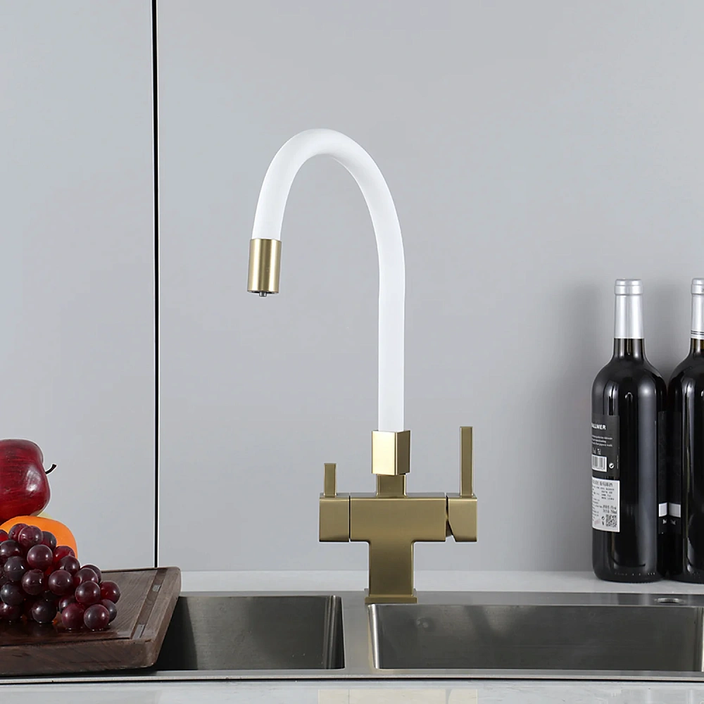 Смеситель для кухни GAPPO G4395-33 с гибким изливом и подключением фильтра, золотой сатин — Изображение 7